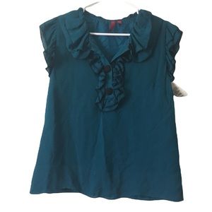 Saks Fifth Avenue Blouse Teal Ruffle front Medium